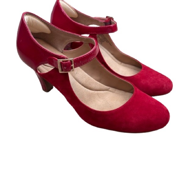 Gianni Bernini Velmah Red Suede Patent Leather Ankle Strap Mary Jane Heels 10M - Picture 3 of 12